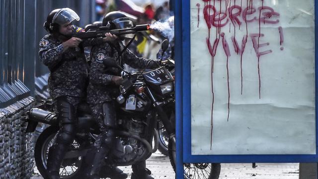 Des policiers lors d'une manifestation dans la capitale vénézuelienne, en janvier dernier. [AFP - Juan Barreto]