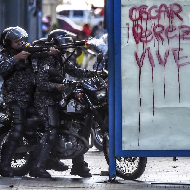 Des policiers lors d'une manifestation dans la capitale vénézuelienne, en janvier dernier. [AFP - Juan Barreto]