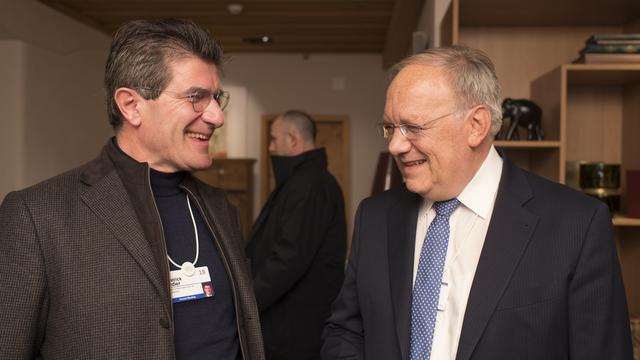 Patrick Odier et Johann Schneider-Ammann au WEF de Davos. [Keystone - Gian Ehrenzeller]