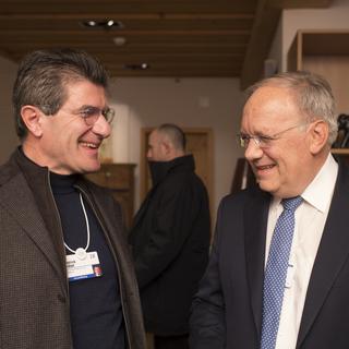 Patrick Odier et Johann Schneider-Ammann au WEF de Davos. [Keystone - Gian Ehrenzeller]