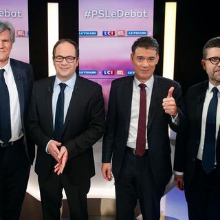 Les quatre candidats à la tête du PS lors de leur débat sur TF1, 07.03.2018. [AFP - Geoffroy Van Der Hasselt]