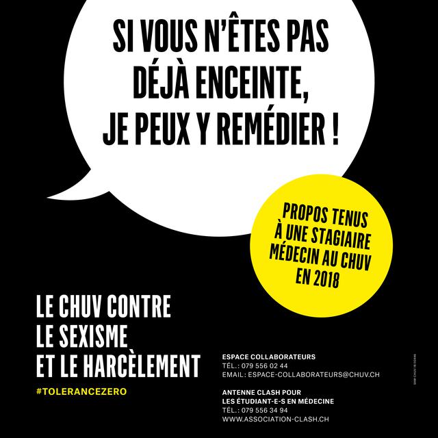 Une des affiches de la campagne contre le sexisme et le harcèlement du CHUV.