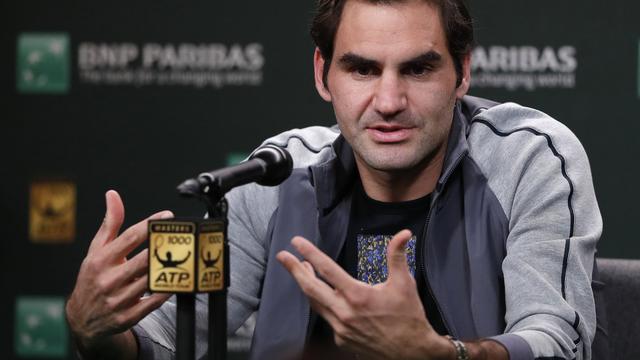 Roger Federer interviewé en marge du tournoi d'Indian Wells en Californie, le 8 mars 2018. [Keystone - John G. Mabanglo]