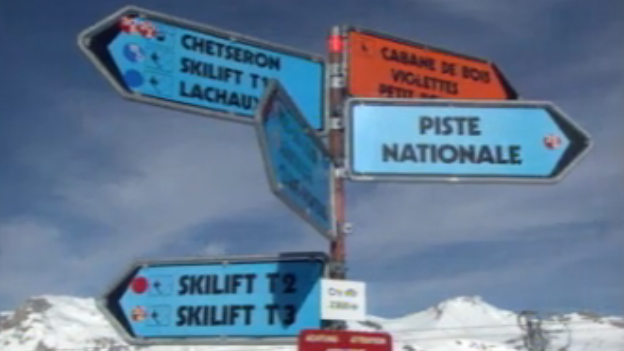 Panneaux de la station de ski de Crans-Montana en 1997 [RTS]