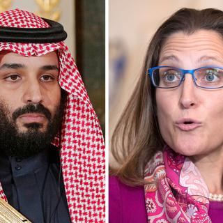 Le prince saoudien Mohammed ben Salmane et la ministre des Affaires étrangères canadienne Chrystia Freeland. [EPA/Keystone - Yoan Valat/Michael Reynolds]