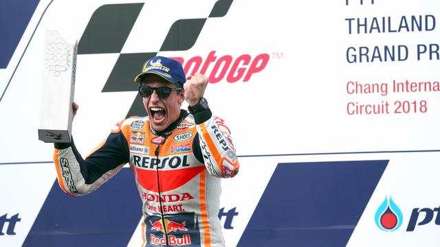 Marc Marquez exulte sur la première place du podium. [Rungroj Yongrit]