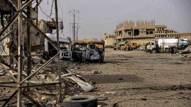 Un photo de la ville syrienne d'Al-Boukamal, près de Deir Eizzor, après les combats avec l'EI fin 2017. [Keystone - EPA/Sana]