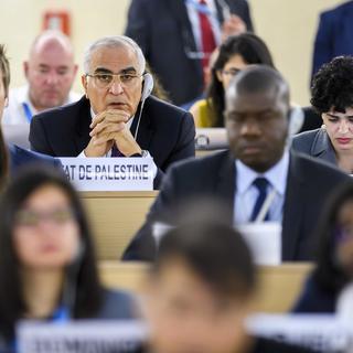 Le Conseil des droits de l’homme a tenu une session extraordinaire sur les suites à donner au massacre à Gaza, le 18 mai 2018 à Genève. [Keystone - Martial Trezzini]