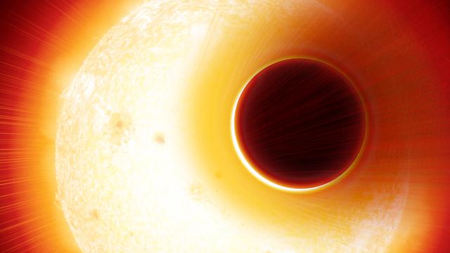 Image d’artiste de l’exoplanète HAT-P-11b avec son atmosphère étendue d’hélium soufflée par l’étoile, une étoile naine orange plus petite, mais plus active, que le Soleil.
Bajram Denis
Unige [Unige - Bajram Denis]