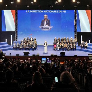 Marine Le Pen lors du congrès du Front national dimanche. [EPA/Keystone - Thibault Vandermersch]