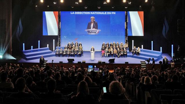 Marine Le Pen lors du congrès du Front national dimanche. [EPA/Keystone - Thibault Vandermersch]