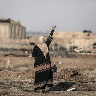 Une manifestante palestinienne à Gaza, mardi 15 mai 2018. [KEYSTONE - MOHAMMED SABER]