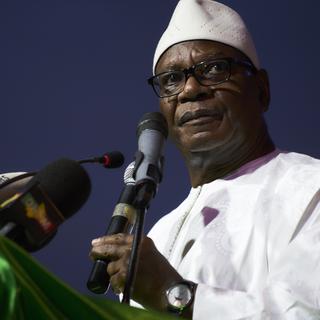 Le président sortant Ibrahim Boubacar Keita lors de sa campagne électorale, le 12 août à Bamako. [afp - Michele Cattani]