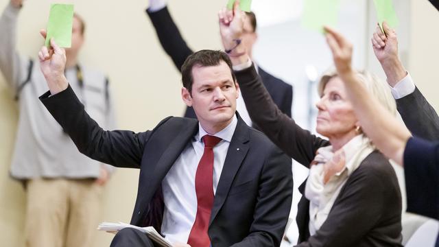 Le conseiller d'Etat Pierre Maudet lors de l'Assemblée des délégués du PLR genevois, le 6 décembre 2018 à Genève. [Keystone - Cyril Zingaro]