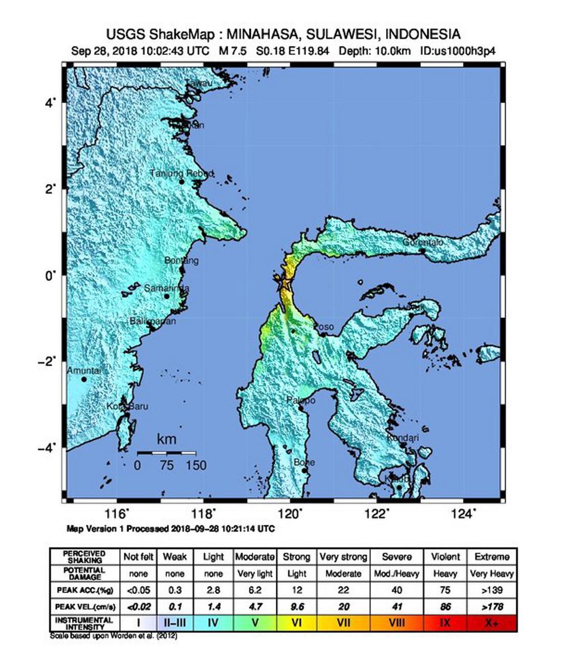 Le séisme a eu lieu à 80 km des côtes et 10 km de profondeur. [Keystone - EPA/USGS]