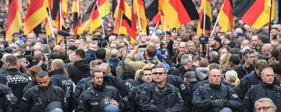 Nouvelle manifestation de l'extrême droite allemande à Chemnitz. [dpa/Keystone - Ralf Hirschberger]