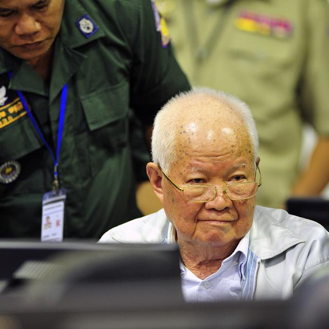 Khieu Samphan, le chef de l'Etat du "Kampuchea démocratique", était "le visage" du mouvement maoïste. [Keystone - EPA/NHET SOK HENG]