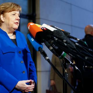 La chancelière allemande Angela Merkel est parvenue à un accord avec les sociaux-démocrates après près de 24 heures de négociations. [REUTERS - Hannibal Hanschke]