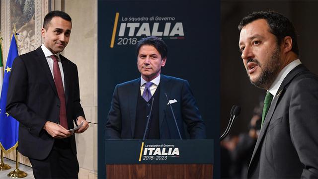 Luigi di Maio, Giuseppe Conte et Matteo Salvini. [Keystone - Alessandro di Meo/Ettore Ferrari]