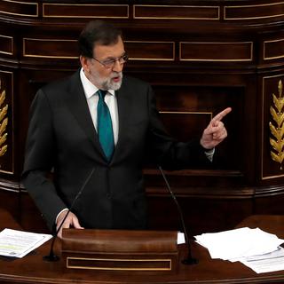 Le Premier ministre espagnol Mariano Rajoy face au Parlement. [Reuters - Juan Carlos Hidalgo]