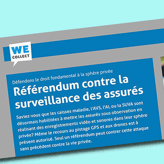 Capture d'écran de la plateforme WeCollect qui récolte des signatures en vue d'un référendum contre la surveillance des assurés. [DR]
