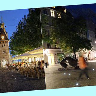 A gauche la place Molard à Genève et à droite la place Købmagergade à Copenhague. [www.iha.fr/© S. Curnier, EPFL]