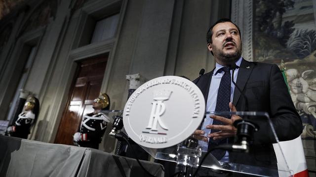 Le leader de La Ligue, Matteo Salvini, photographié le 14 mai en conférence de presse au Quirinal. [Quirinale Press Office/Keystone - Riccardo Antimiani]