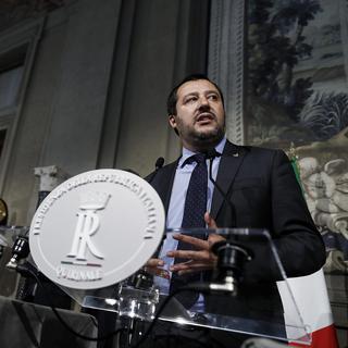 Le leader de La Ligue, Matteo Salvini, photographié le 14 mai en conférence de presse au Quirinal. [Quirinale Press Office/Keystone - Riccardo Antimiani]