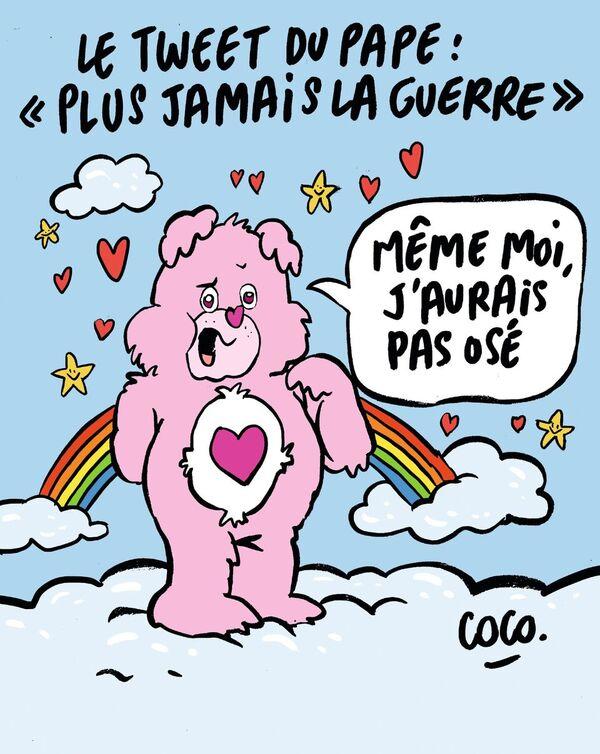 Dessin de Coco à propos des voeux du pape [Coco/Maison de la presse Morges]