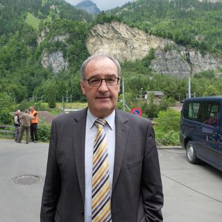 Guy Parmelin à Mitholz dans l'Oberland bernois, 28.06.2018. [RTS - Alain Arnaud]