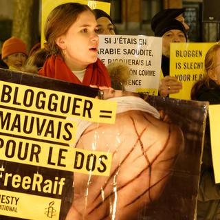 Manifestation de soutien à Raïf Badawi à Bruxelles, 09.01.2018. [CrowdSpark/AFP - Olivier Gouallec]