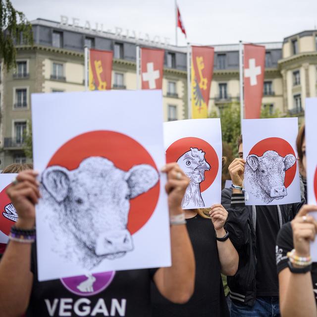 La marche antispéciste de samedi à Genève s'est déroulée dans le calme. [Keystone - Martial Trezzini]