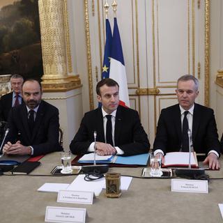 Emmanuel Macron a consulté les corps intermédiaires à l'Elysée. [EPA/Keystone - Yoan Valat]