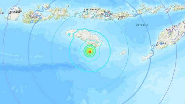 L'épicentre du séisme qui a causé un tsunami en Indonésie. [EPA/Keystone - United States Geological Survey]