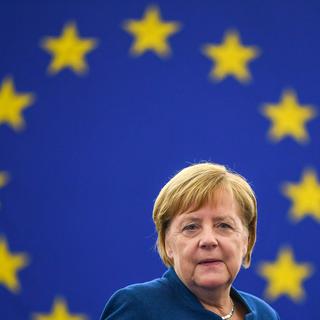 Angela Merkel a évoqué l'idée d'une "armée européenne" devant le Parlement européen à Strasbourg. [EPA/Keystone - Patrick Seeger]