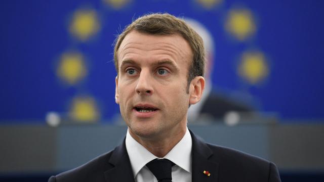 Emmanuel Macron s'exprime devant le Parlement européen à Strasbourg le 17 avril 2018. [EPA/Keystone - Patrick Seeger]