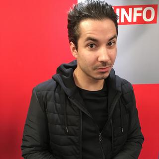 Jérémy Ferrari dans les studios radio de la RTS le 25 janvier 2018. [RTS - Yves Zahno]