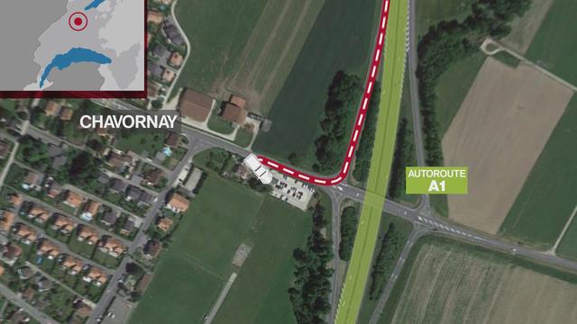 Le convoyeur s'est rendu au rendez-vous fixé par les malfrats sur un parking à la hauteur de Chavornay (VD) sur l'autoroute A1. [RTS]