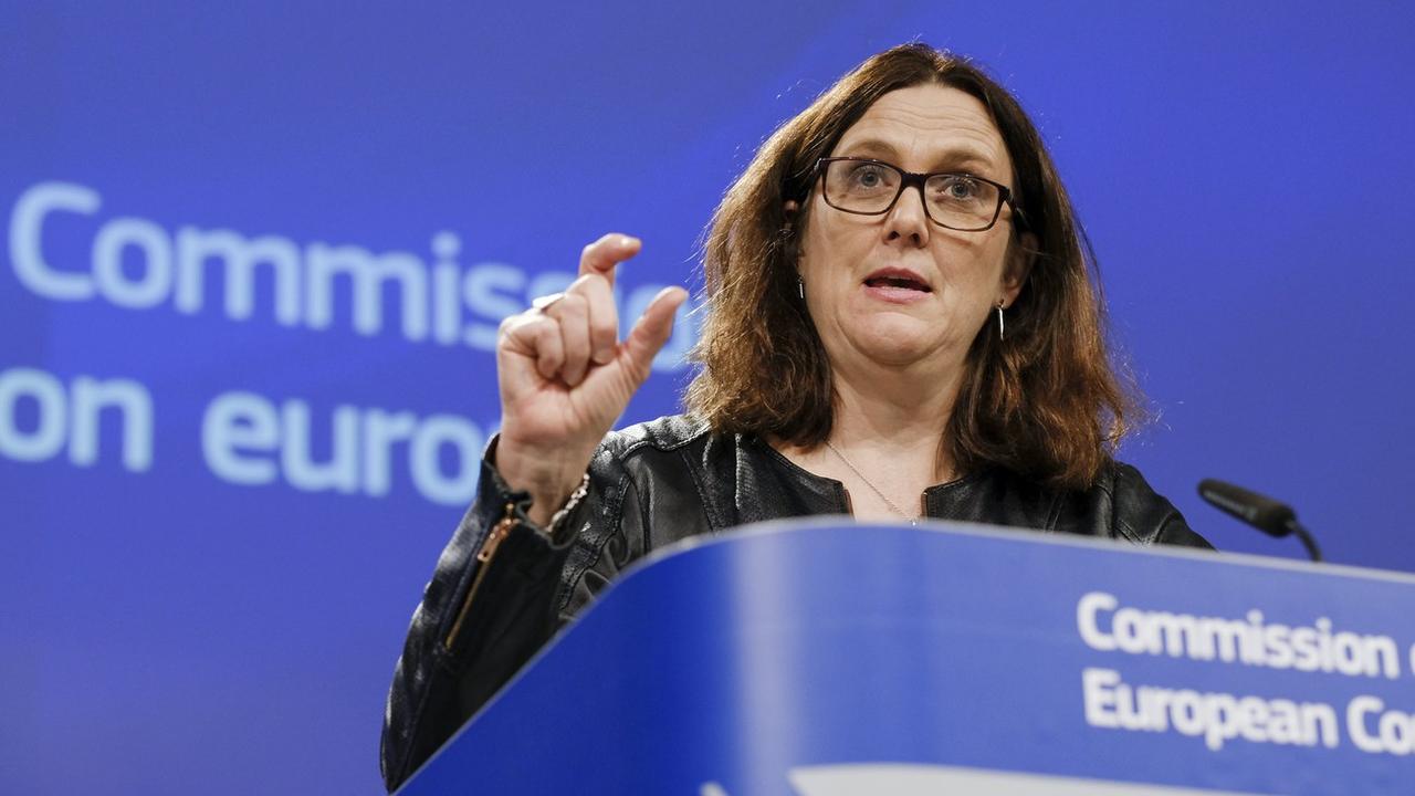 La commissaire européenne au Commerce Cecilia Malmström. [Keystone - EPA/OLIVIER HOSLET]
