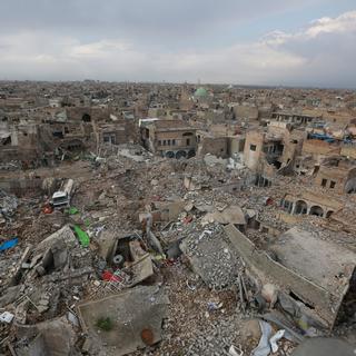 Une vue de la vieille ville de Mossoul, où de nombreux bâtiments ont été détruits, le 21.03.18.