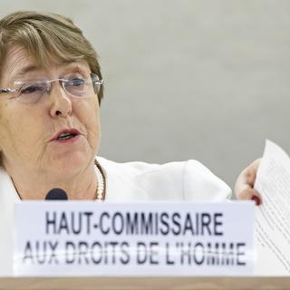 Michelle Bachelet au Conseil des droits de l'homme de l'ONU à Genève, 10.09.2018. [Keystone - Salvatore Di Nolfi]