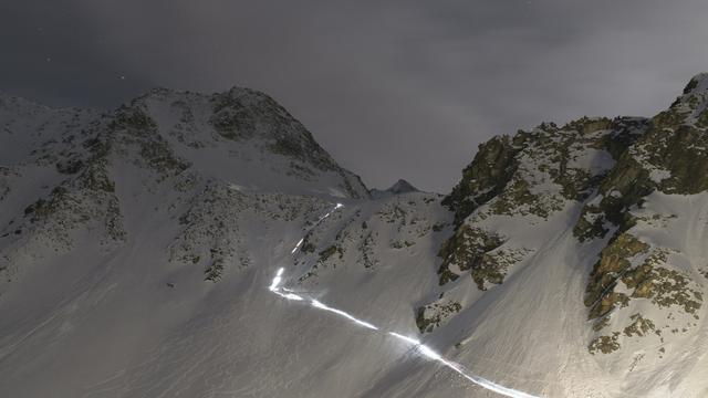 Competitors climb on their way to the "Col De Tsena Refien" pass, during the Glacier Patrol race near Arolla, Switzerland, Wednesday, April 20, 2016. The Glacier Patrol (Patrouille des Glaciers), organized by the Swiss Army, will take place from 19 to 23 April. Highly-experienced hiker-skiers will trek across the Haute Route along the Swiss-Italian border from Zermatt to Verbier. The race covers 53km by foot and ski, which is equivalent to 110km without altitude difference. (KEYSTONE/Anthony Anex) [Keystone - Anthony Anex]