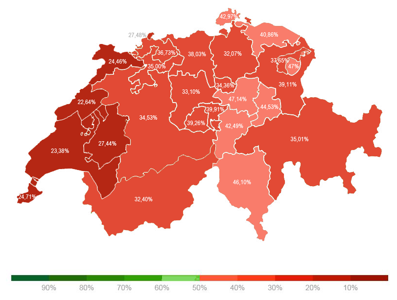 La carte des résultats de l'initiative sur l'autodétermination.