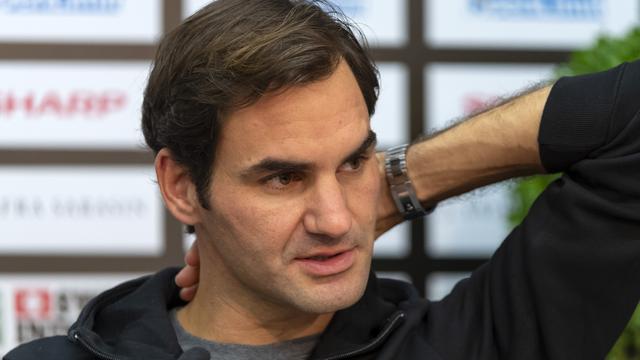 Rogert Federer durant une conférence de presse lors du tournoi de tennis Swiss Indoors de Bâle. [Keystone - Rogert Federer durant une conférence de presse lors du tournoi de tennis Swiss Indoors de Bâle.]