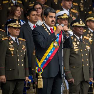 Le président du Venezuela Nicolas Maduro lors d'une cérémonie officielle samedi soir à Caracas. [Keystone - Miguel Gutierrez - EPA]