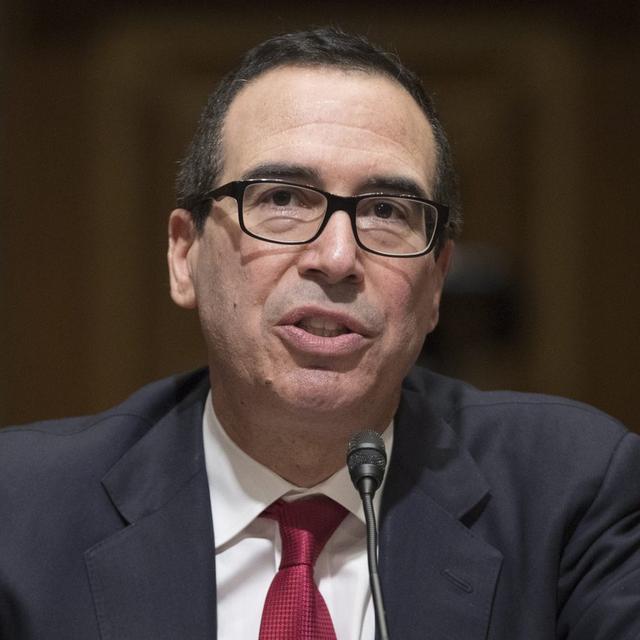 Le secrétaire américain au Trésor Steven Mnuchin a tenté de rassurer les banques. [Keystone - EPA - Michael Reynolds]