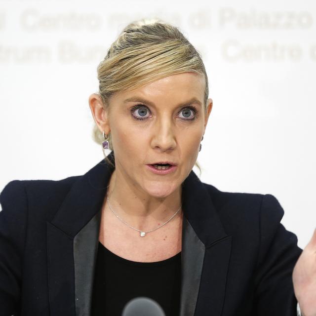 Céline Amaudruz, présidente de l'UDC-Genève. [Keystone - Peter Klaunzer]