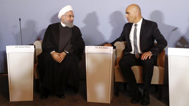 Hassan Rohani et Alain Berset à Berne, 03.07.2018. [Keystone - Peter Klaunzer]