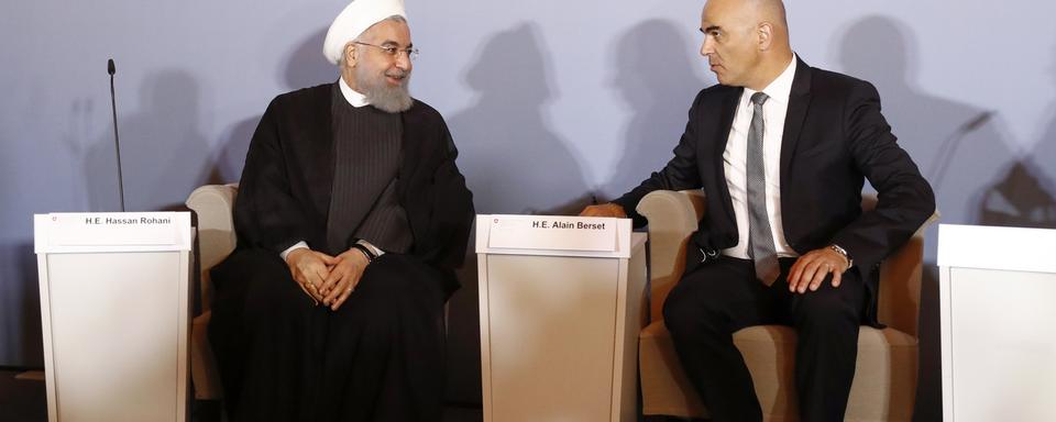 Hassan Rohani et Alain Berset à Berne, 03.07.2018. [Keystone - Peter Klaunzer]