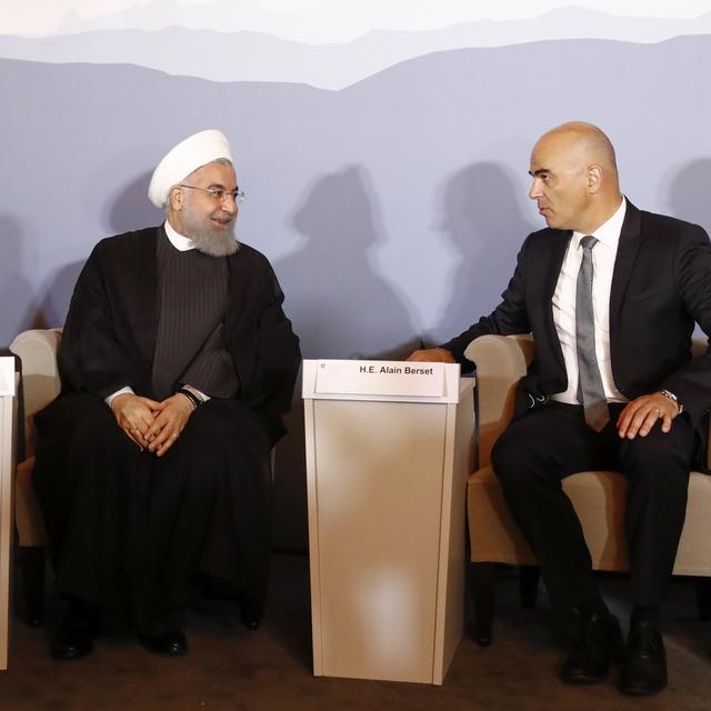 Hassan Rohani et Alain Berset à Berne, 03.07.2018. [Keystone - Peter Klaunzer]